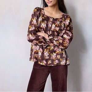 Lauren Conrad Square Neck Floral Brown Top